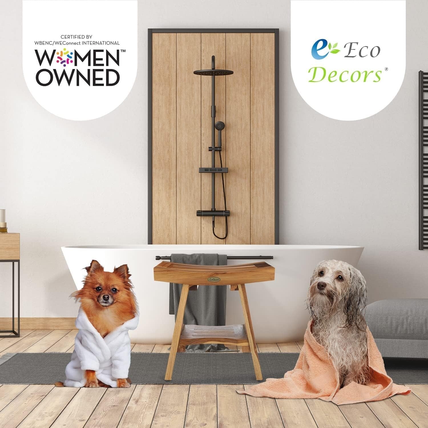 Stylish Waterproof Teak Shower Stool - 18 Inch Design for Comfort & Organization