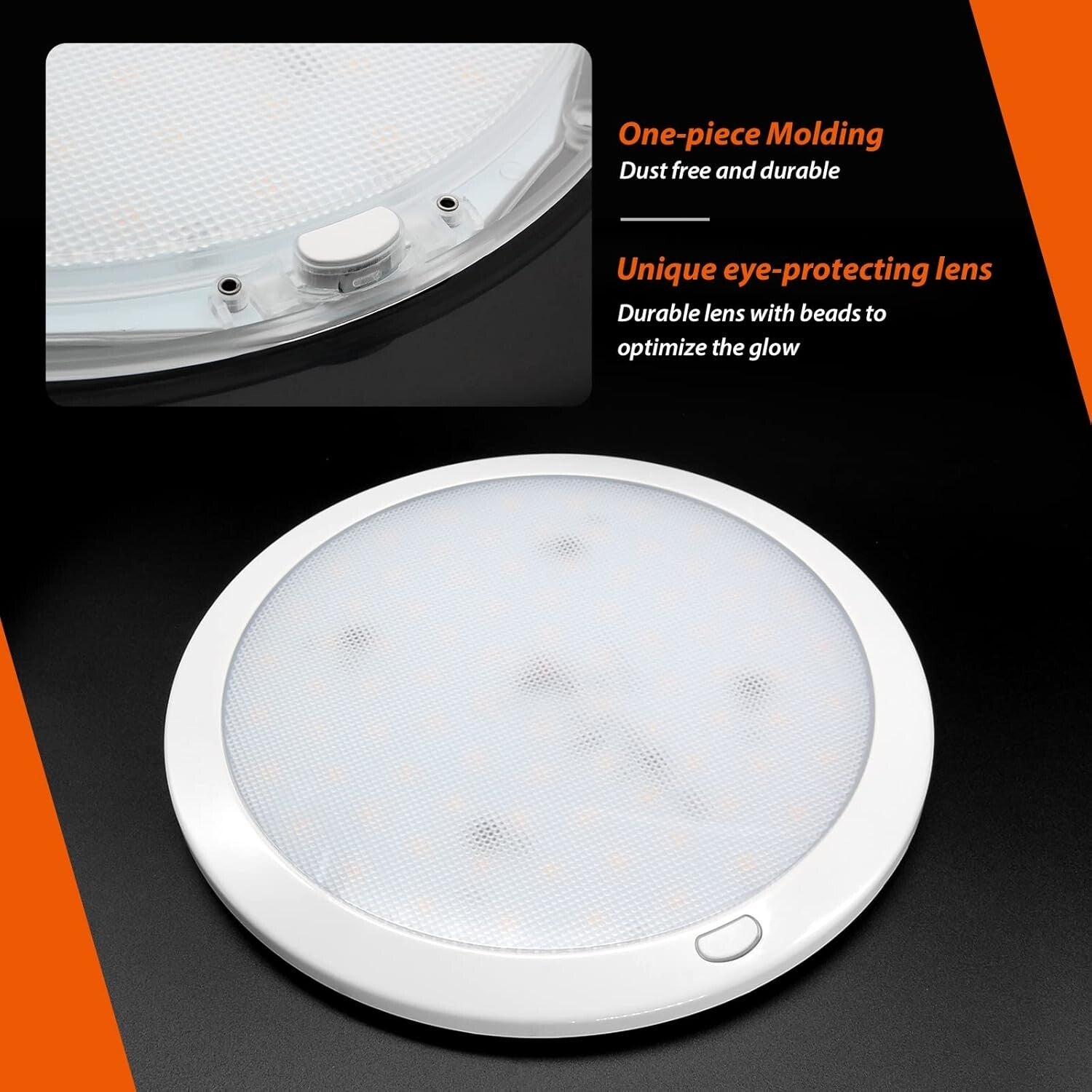 Versatile 12V LED Ceiling Light - Dimmable with Push Button Control, 8.5-Inch