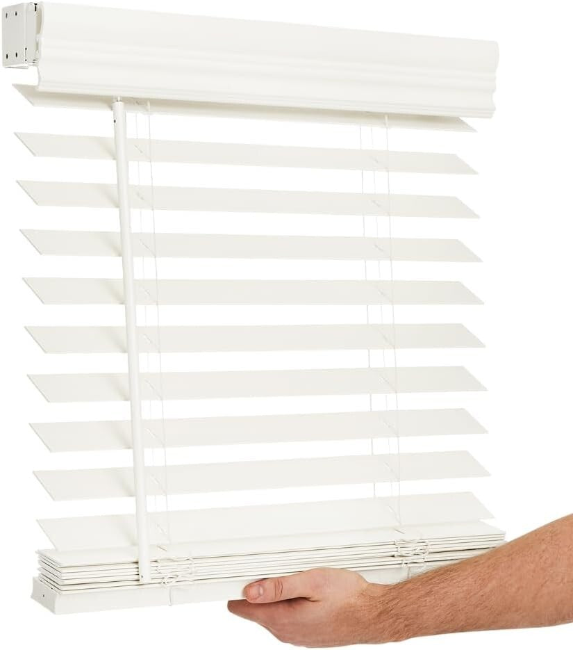 Elegant Room Darkening 35"x60" Cordless Faux Wood Blinds - Soft White Finish