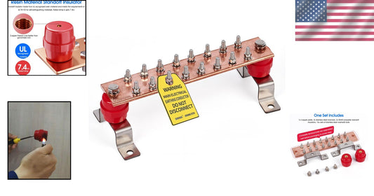 Premium 10" Copper Grounding Busbar Kit with Stainless Brackets and Insulators