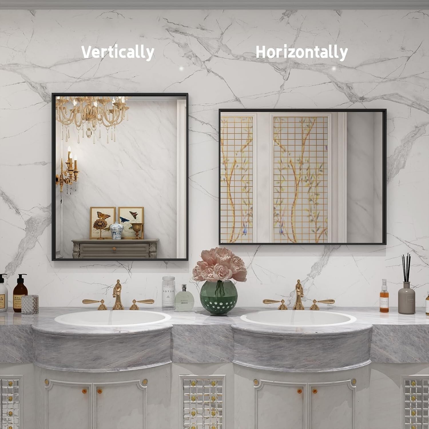 Elegant 40x30 Matte Black Wall Mirror - Anti-Rust, Tempered Glass, Easy Install