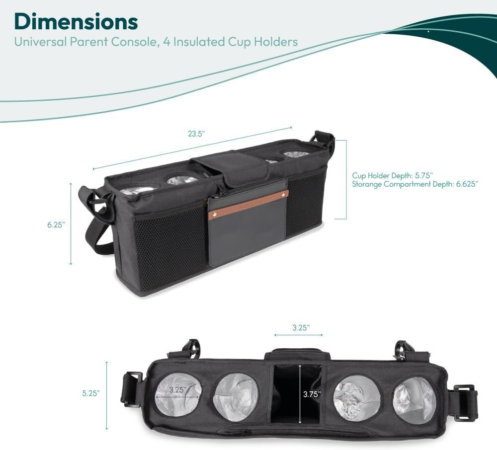 Enhanced Parent Console for Strollers with Baby Wipes Holder & Removable Strap