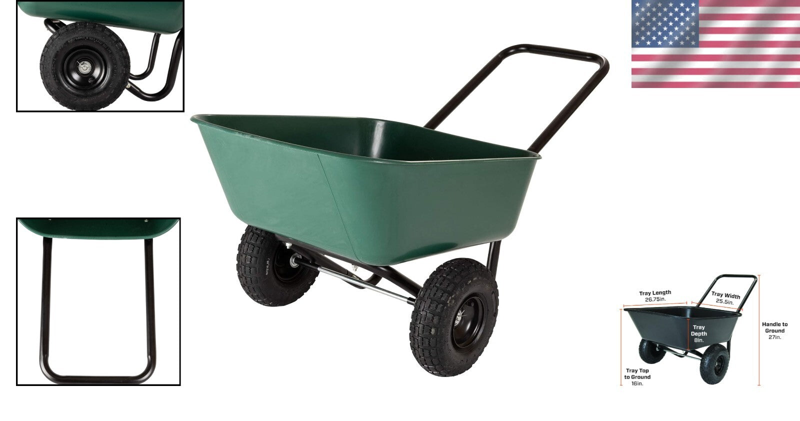 300 lbs Capacity Easy-To-Use Dual-Wheel Garden Barrow - Perfect for Beginners