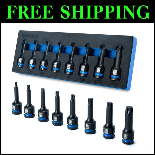 Impact-Resistant Torx Bit Socket Set - 8 Pieces T30-T70 with High Strength Steel