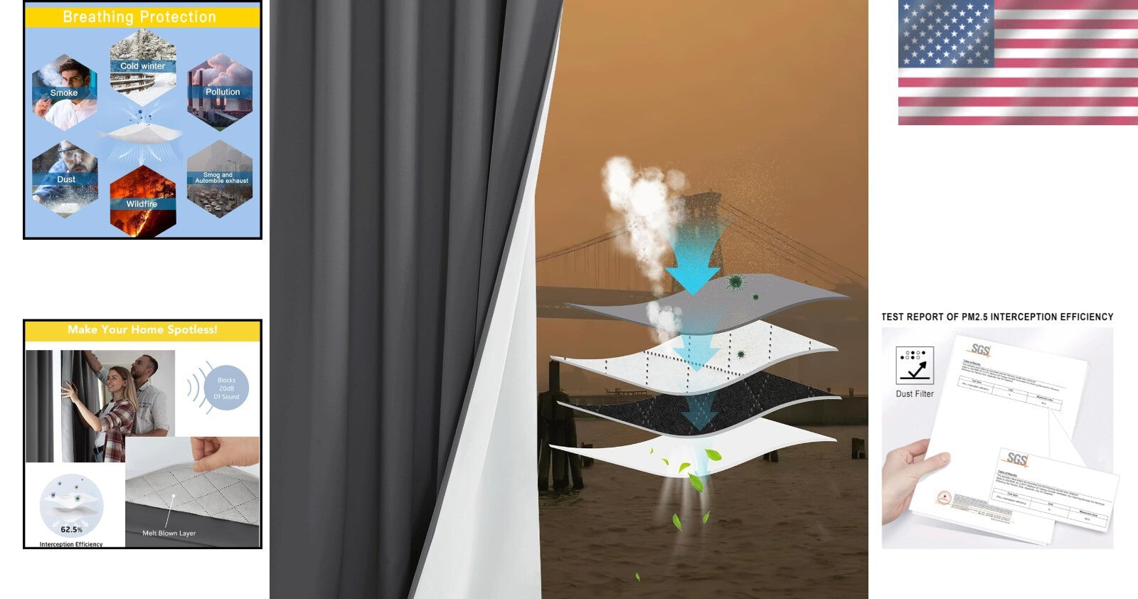 Heavy-Duty 100% Blackout & Noise-Reducing Curtains with Detachable Liner - Gray