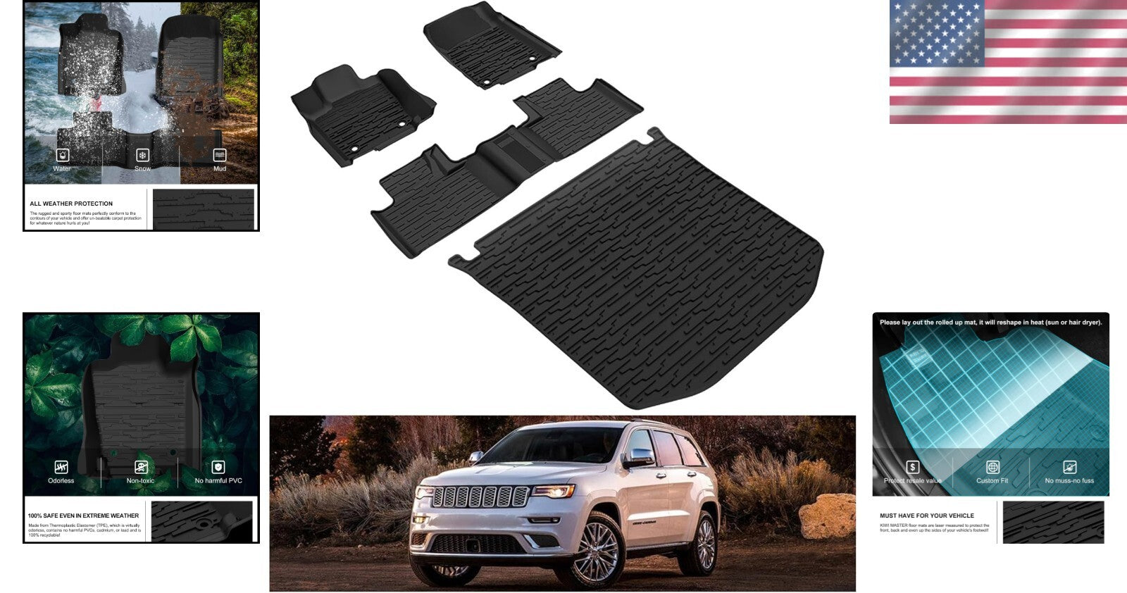 Rugged TPE Floor Mats with Lifetime Warranty for 2016-2021 Jeep Grand Cherokee