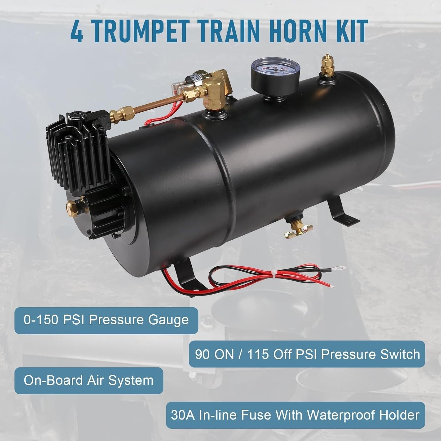 Heavy-Duty 4 Trumpet Air Horn System with Anti-Corrosion Finish - 150 PSI