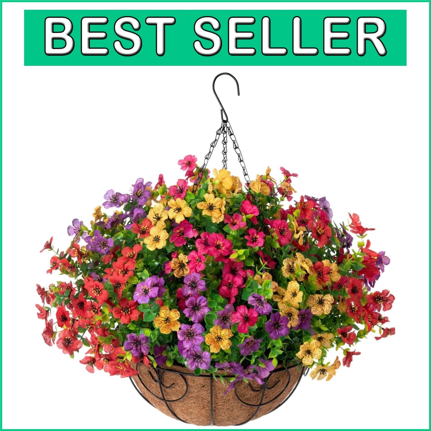 Elegant Faux Hanging Flower Basket with UV Resistant Design for Outdoors