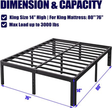 Load image into Gallery viewer, 14in High Heavy Duty King Bed Frame - No Box Spring Needed, Easy to Assemble