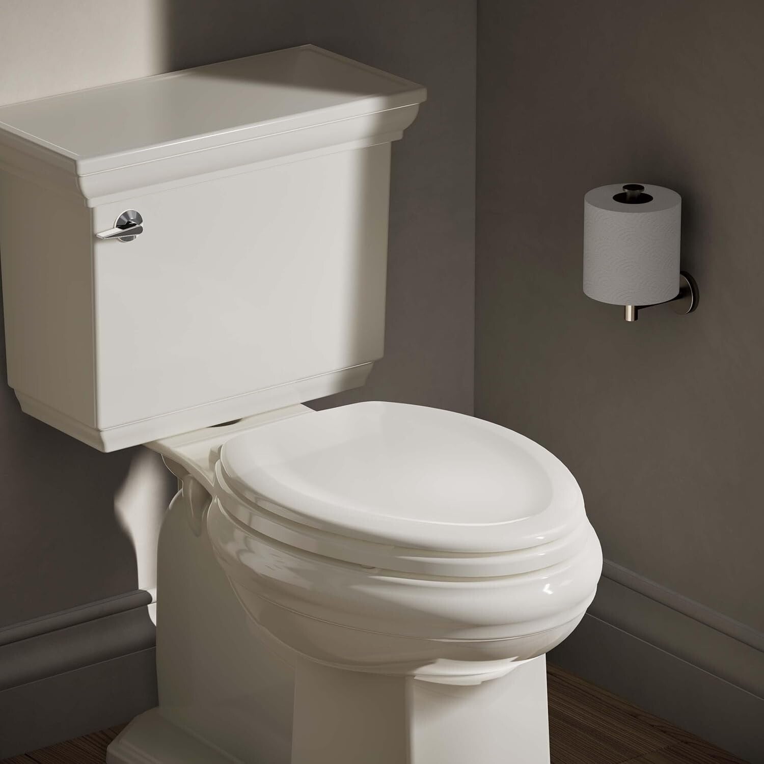 Stonewood Quiet-Close Elongated Toilet Seat - Durable Wood in Biscuit Finish