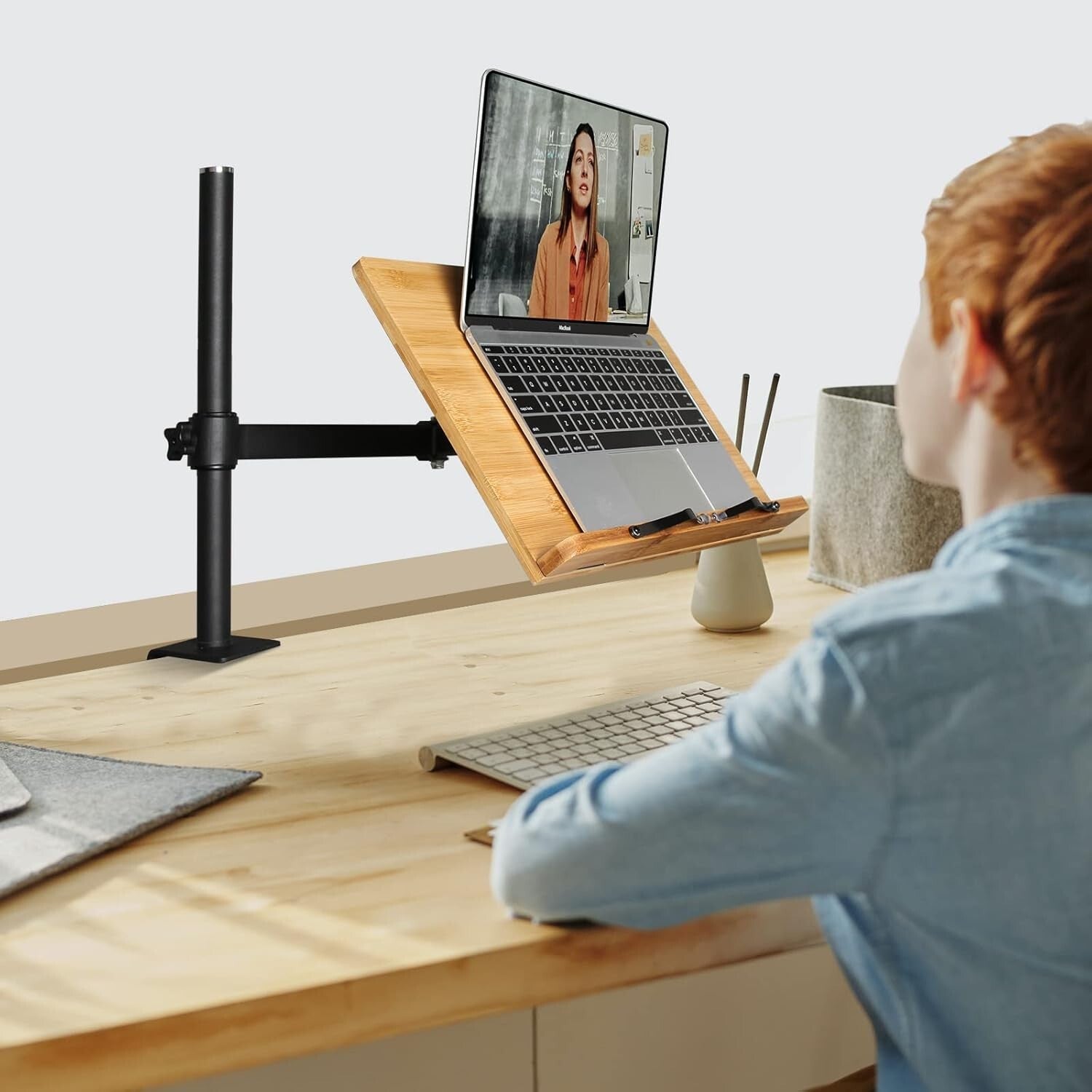 Ergonomic Desktop Book Holder - XL Bamboo Clamp Stand for Cooking and Study