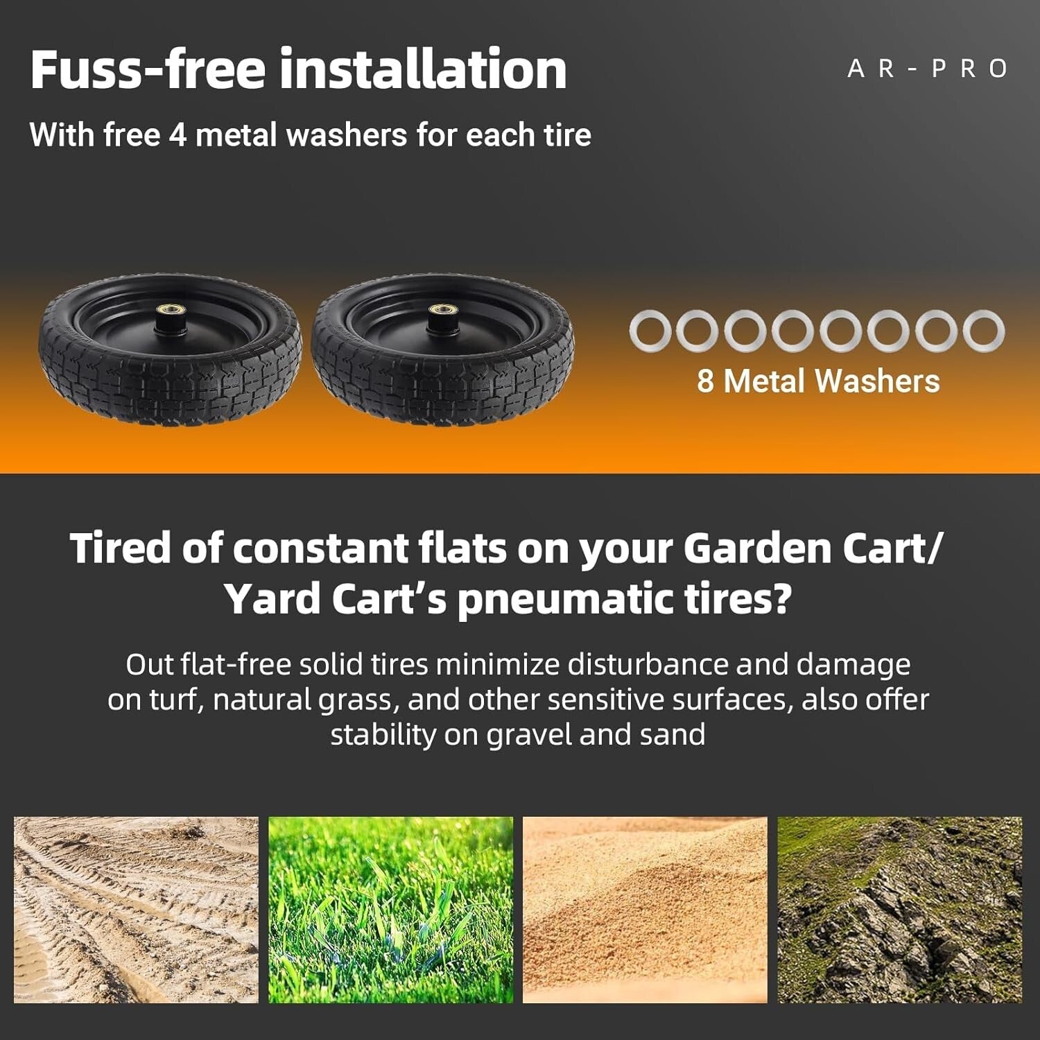 2-Pack Premium 13" Flat-Free Tires for Garden Carts & Hand Trucks - 330 lb Load