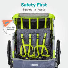 Load image into Gallery viewer, Versatile 2-Passenger Bike Trailer/Stroller with Weather Canopy &amp; Safety Harness