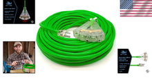 Load image into Gallery viewer, 100 ft Heavy Duty 14 Gauge Outdoor Extension Cord with 3 Outlets - Lighted SJTW
