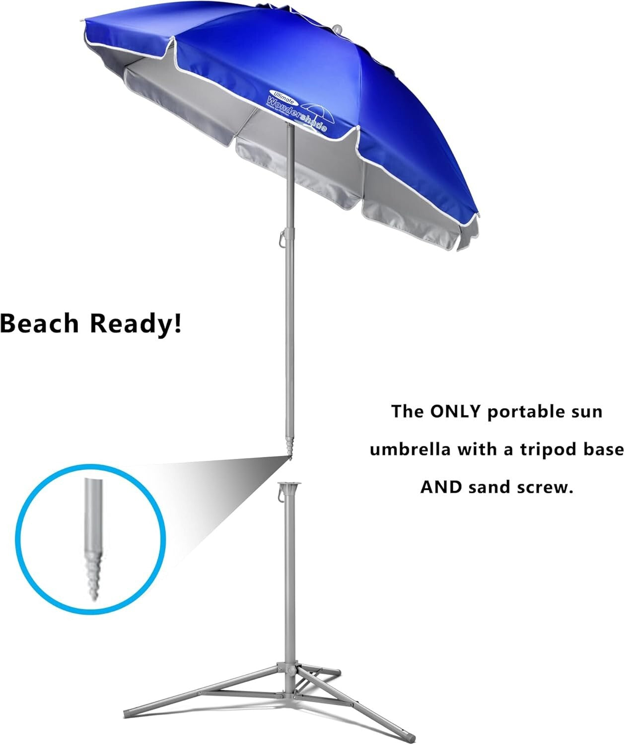 60" Round Sun Shade Umbrella with Adjustable Tilt & Accessories for Beach Fun