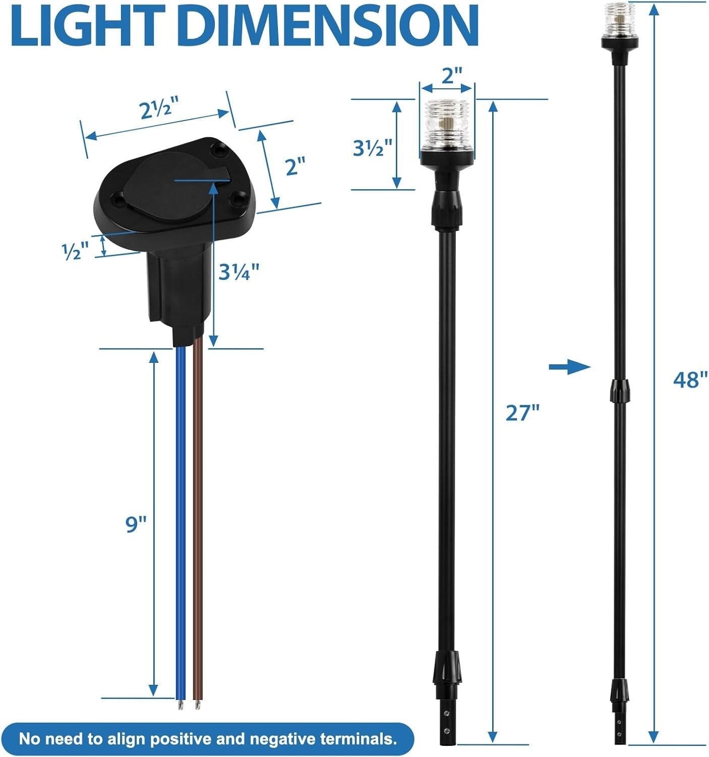 IP67 Waterproof 3NM LED Boat Navigation Light - Fits Pontoon, Yacht, Bass Boats