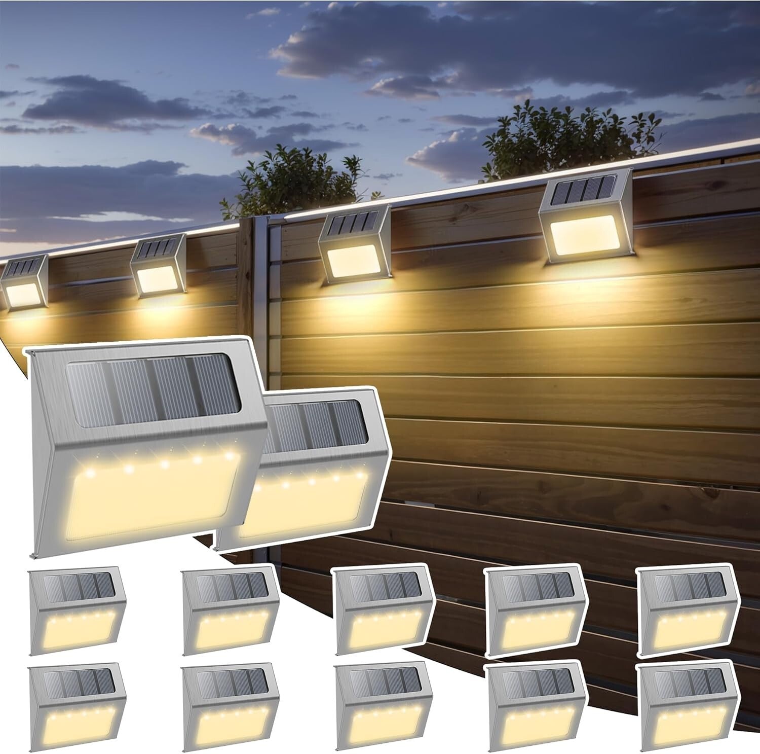 12-Pack Waterproof Solar LED Fence Lights - Automatic On/Off Outdoor Lighting