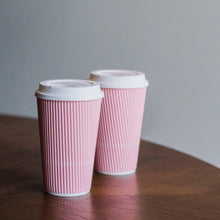Load image into Gallery viewer, Travel-Ready 16 oz Disposable Coffee Cups - Hot &amp; Cold, 70-Pack Pink Crepe Style