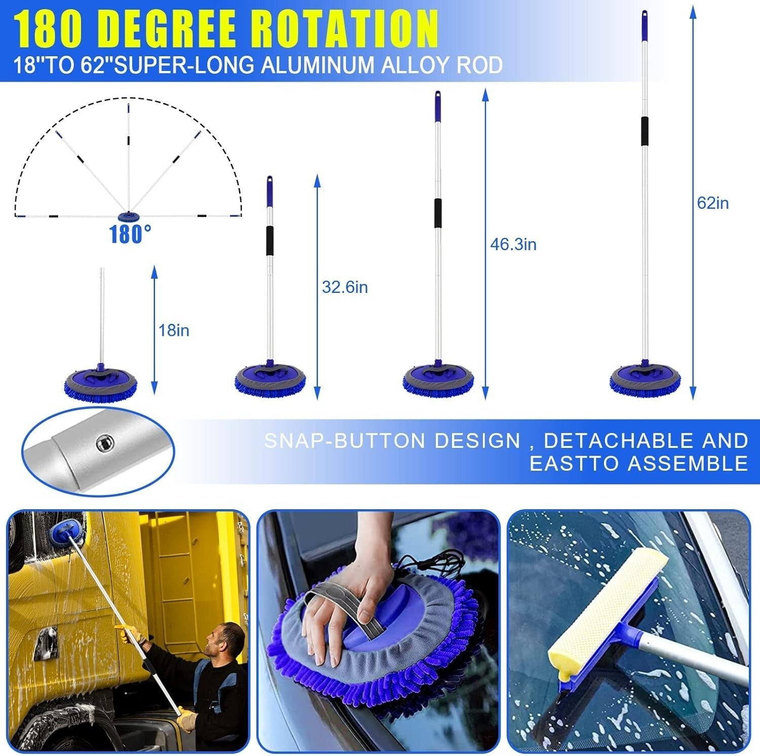 Ultimate 21-Piece Car Cleaning Kit with Non-Slip 62" Brush - Ideal Gift