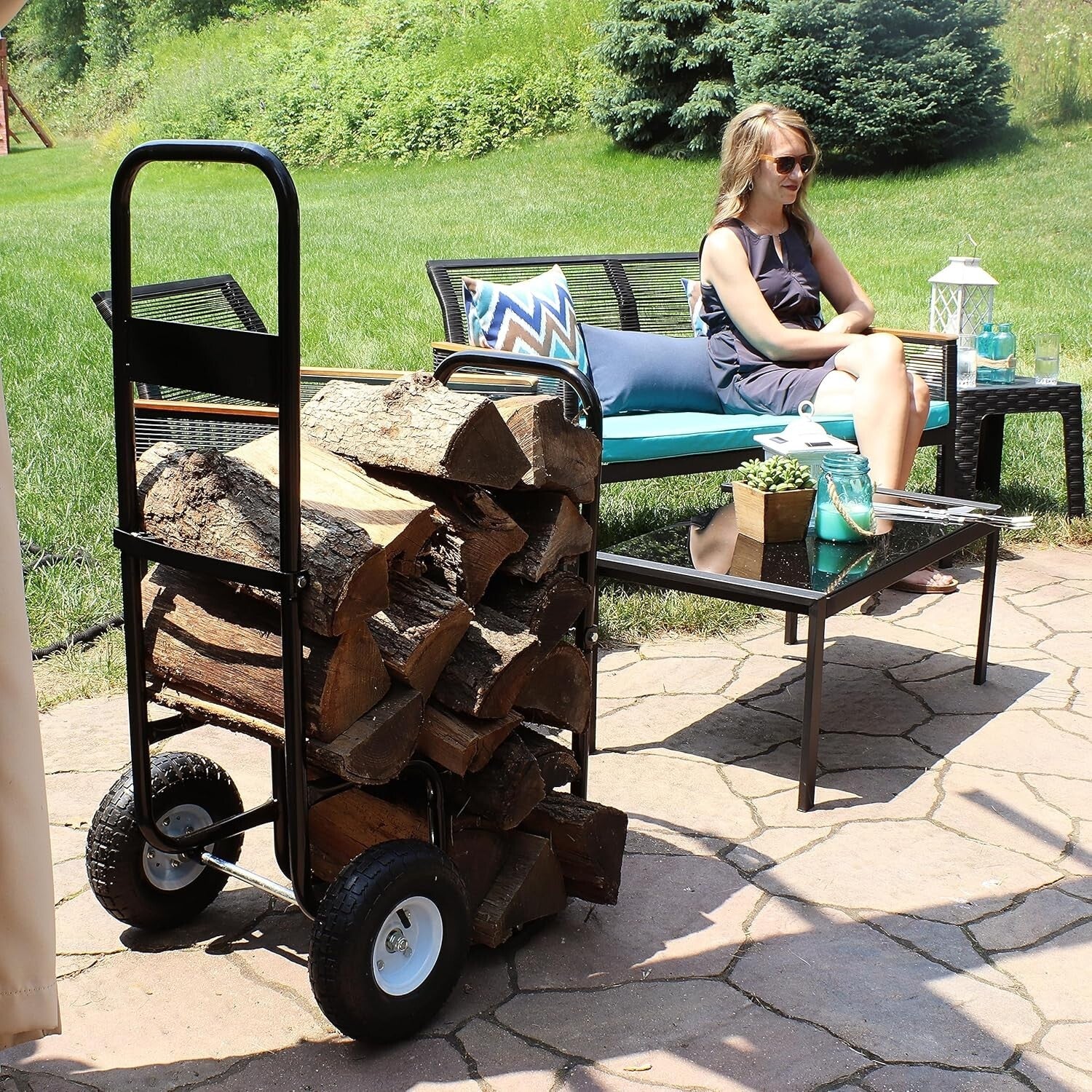 26" Black Steel Log Cart with Heavy-Duty Wheels for Effortless Firewood Handling