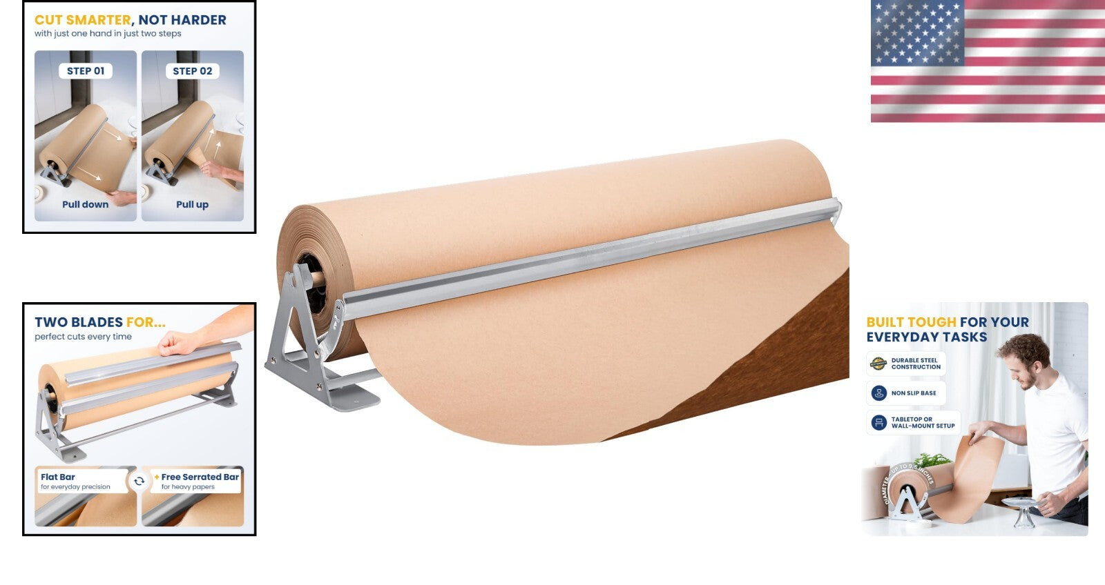 Alloy Steel 36" Paper Dispenser & Cutter - Versatile for Craft and Butcher Paper