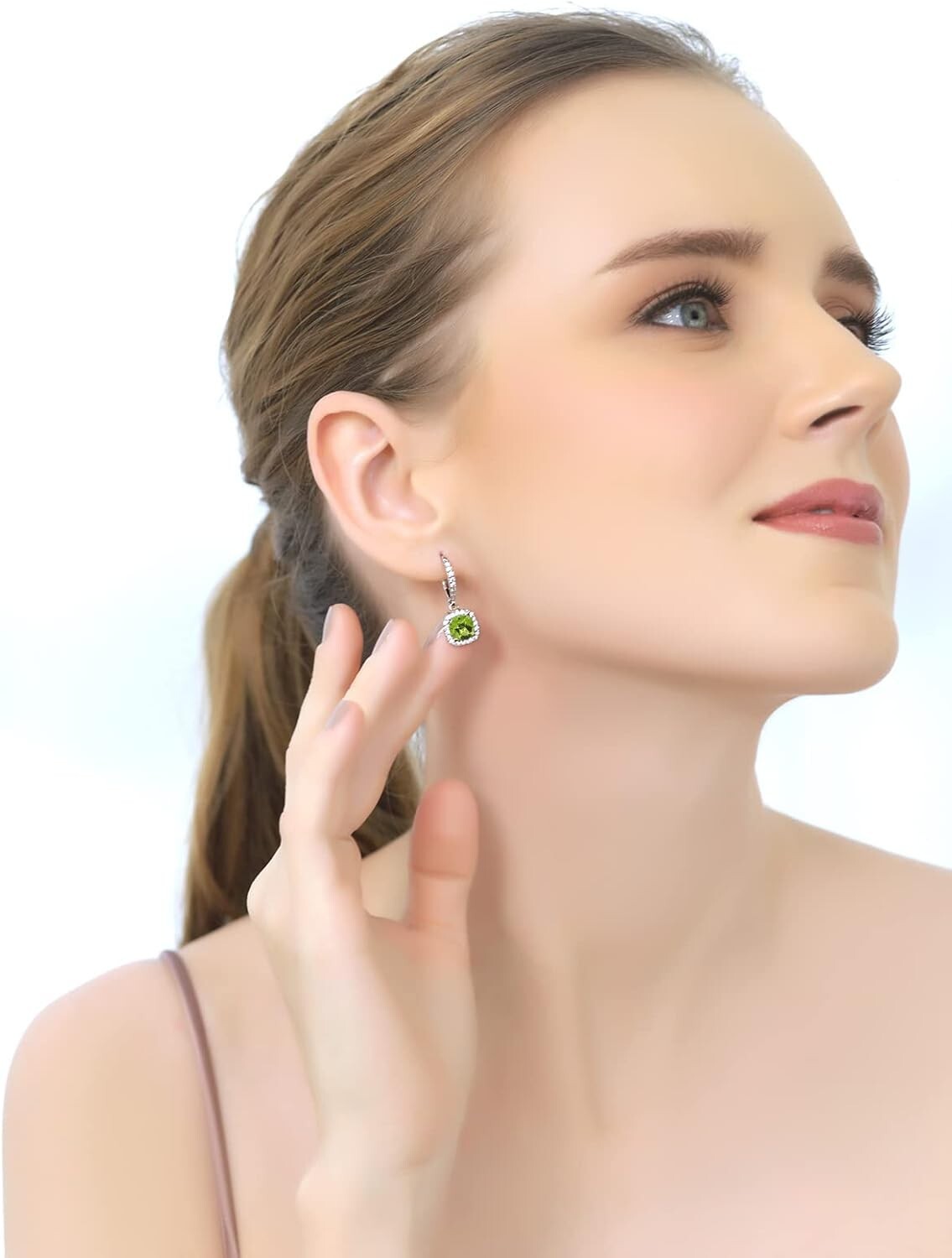 Sterling Silver Drop Earrings with Colorful Cushion-Cut Gemstones & Halo Accents