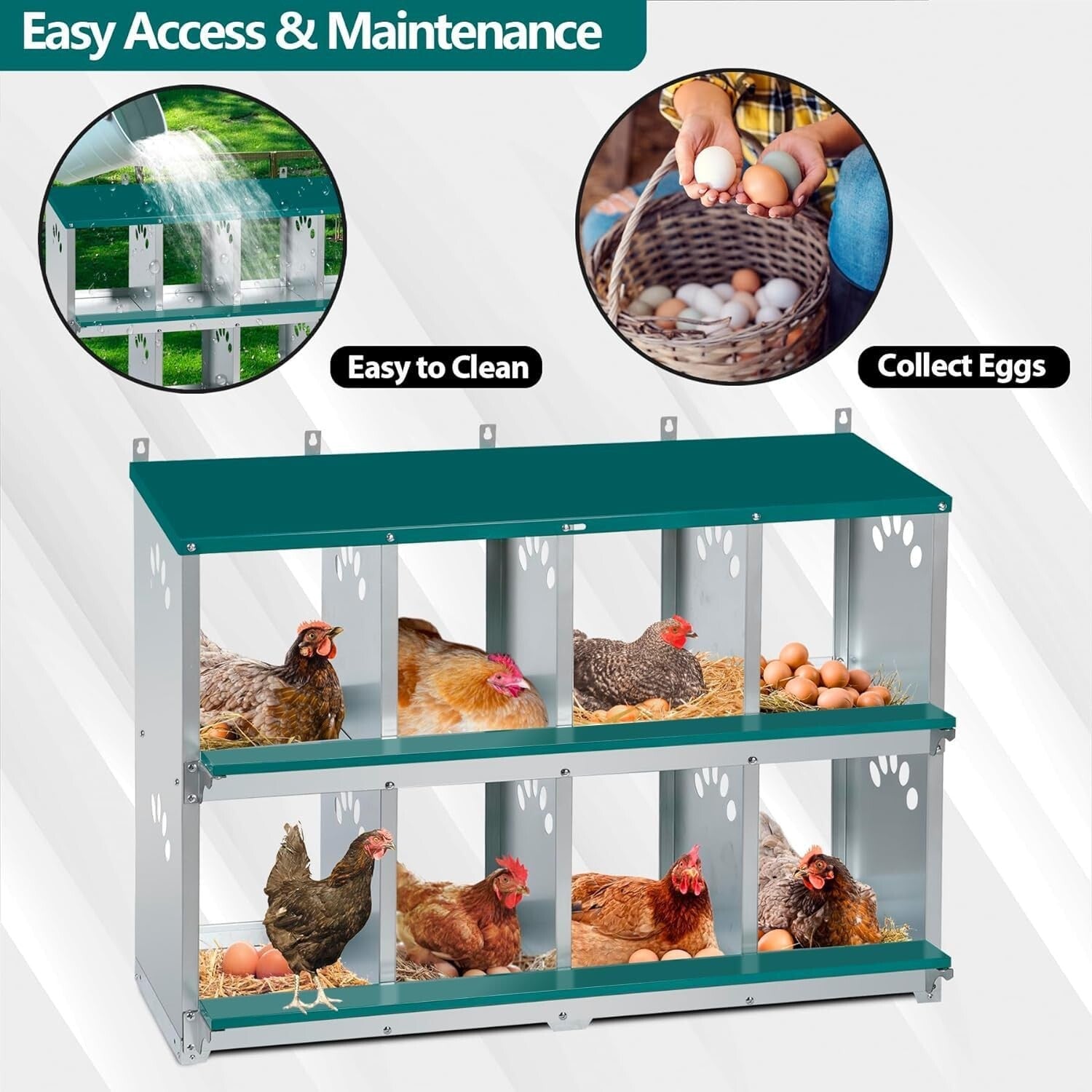 Spacious 8 Compartment Chicken Nesting Box - Ideal for Comfortable Egg Laying