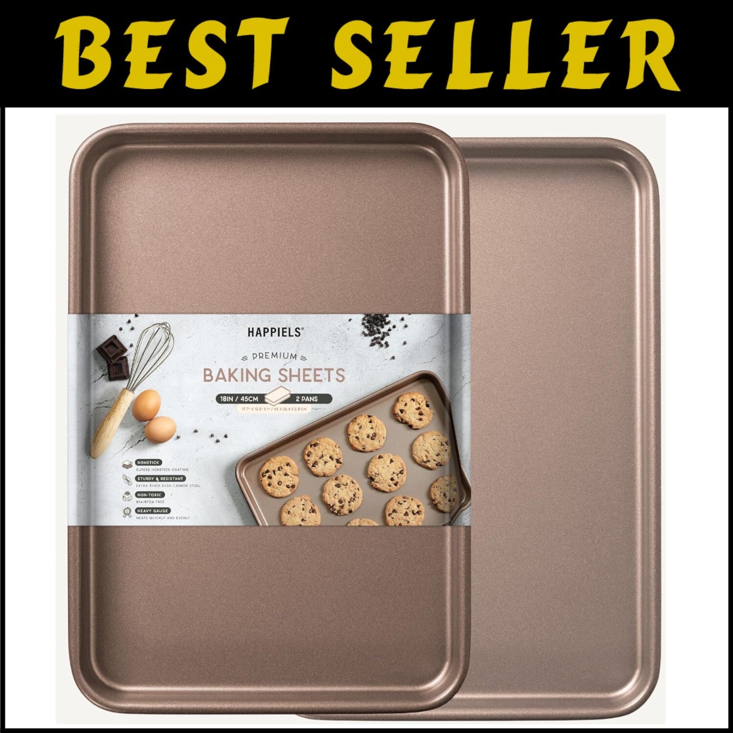 18-Inch Gold Nonstick Baking Sheet 2-Pack - Extra Thick & Even Heat Distribution
