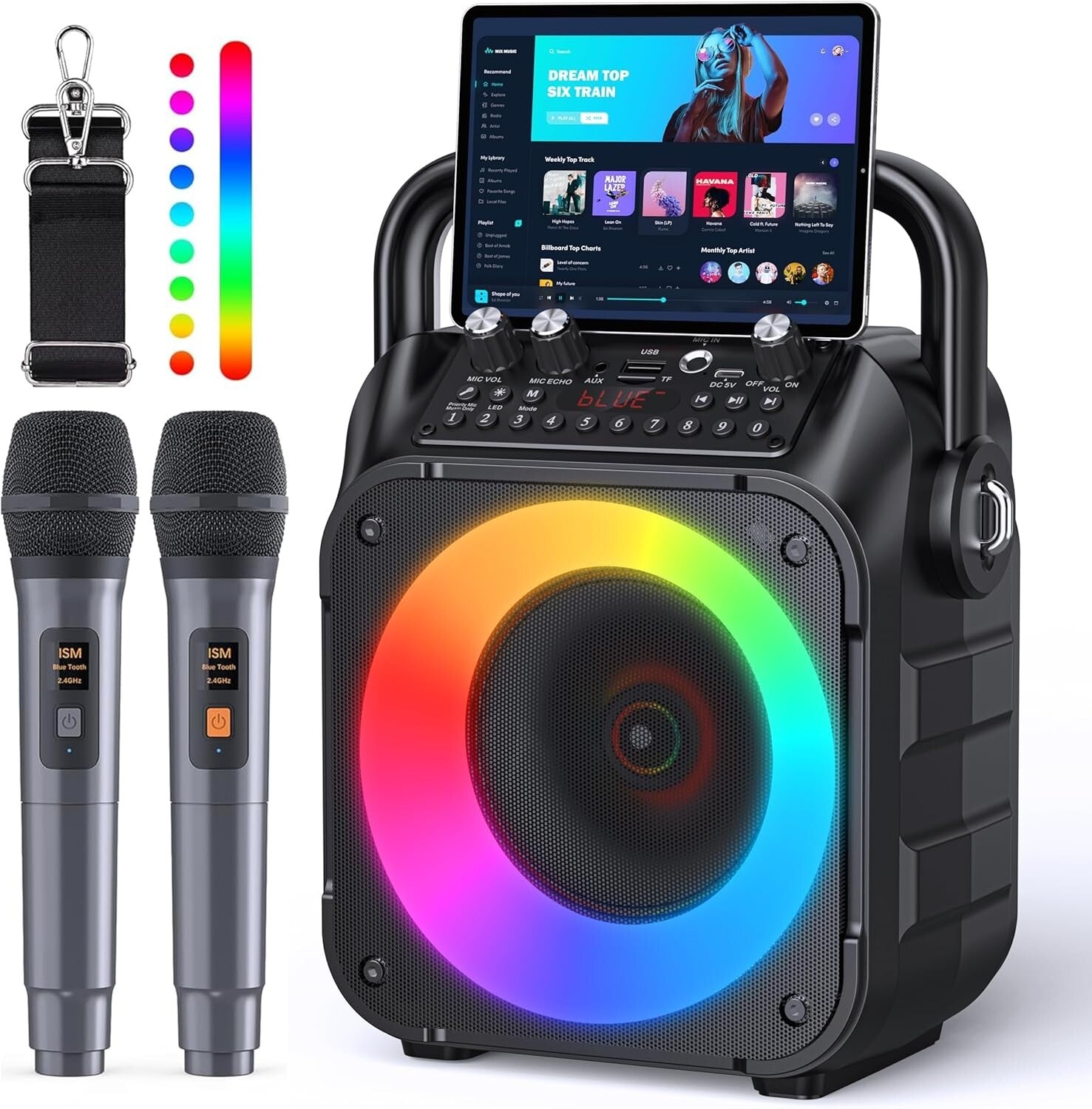 Family-Friendly Karaoke Machine with Bluetooth, Lights & 2 Wireless Microphones