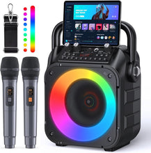 Load image into Gallery viewer, Family-Friendly Karaoke Machine with Bluetooth, Lights &amp; 2 Wireless Microphones