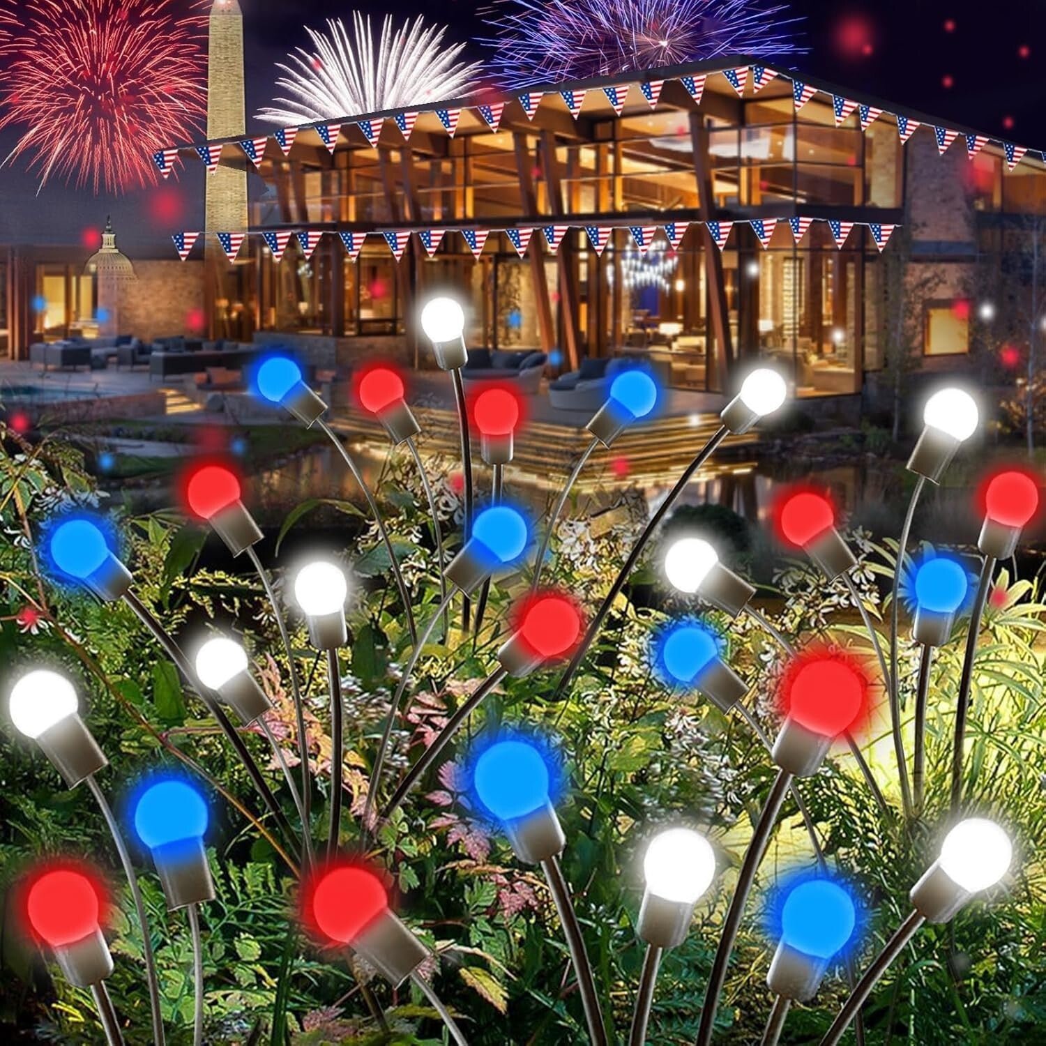Festive Independence Day Solar Lights - 8 Pack LED with Steady & Twinkle Modes