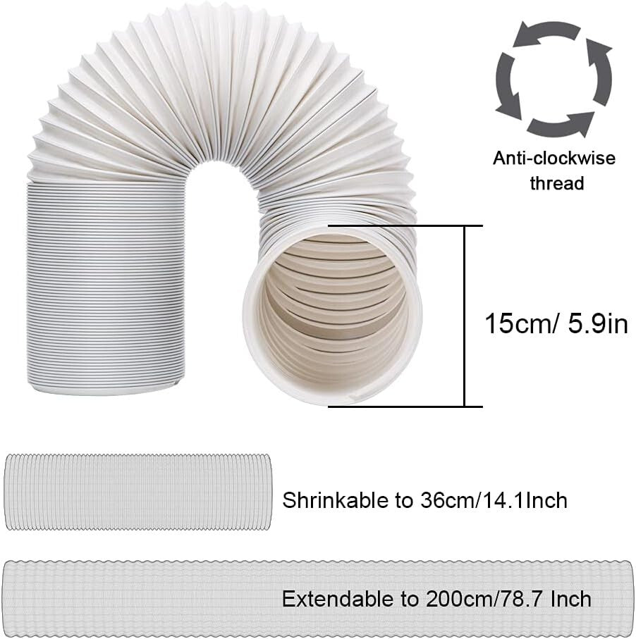 Adjustable Portable AC Window Vent Kit - 5.9 Inch Exhaust Hose, 78.7 Inch Length