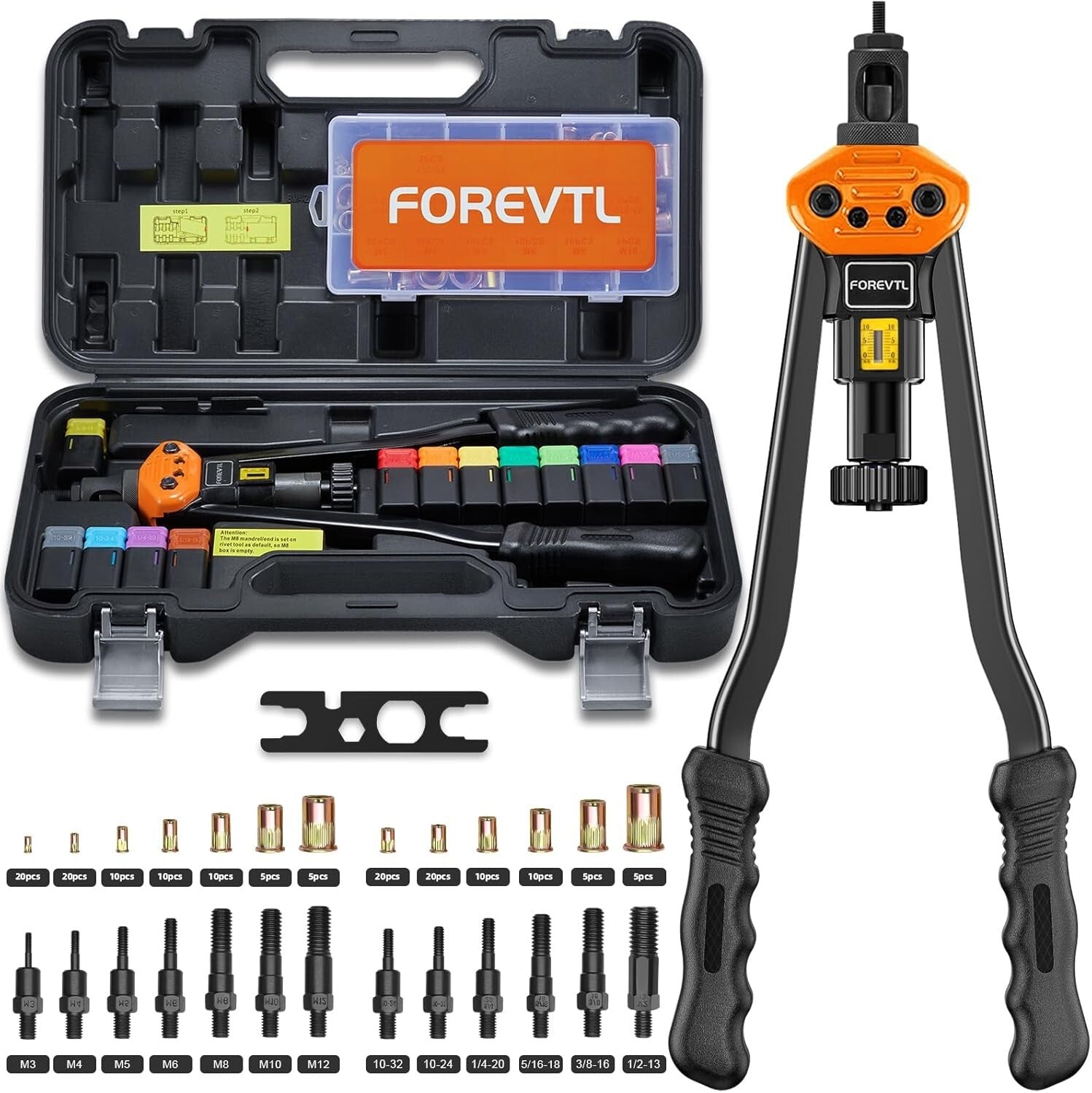 Durable Rivnut Tool Kit - 16" with Tool-Free Mandrel Change and Case Included