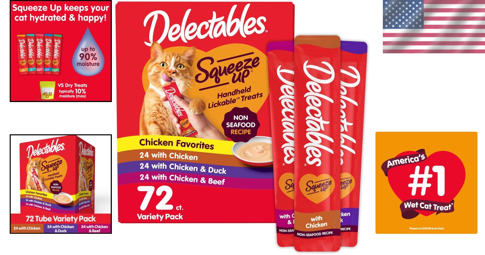 Delectables Squeeze Up Variety Pack - 72 Lickable Cat Treat Tubes - Grain-Free
