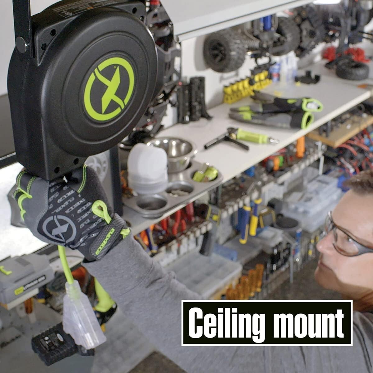 ZillaGreen 25 Ft Retractable Extension Cord Reel with Lighted Triple Tap Outlet