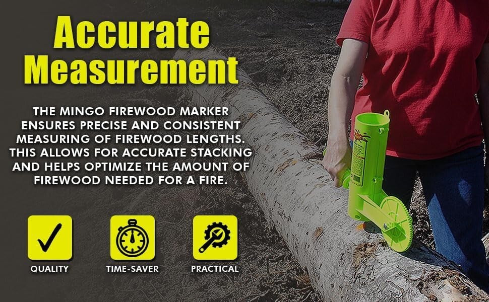 Ergonomic Firewood Measurement Tool w/ 3 Markers - Quick & Accurate Cutting