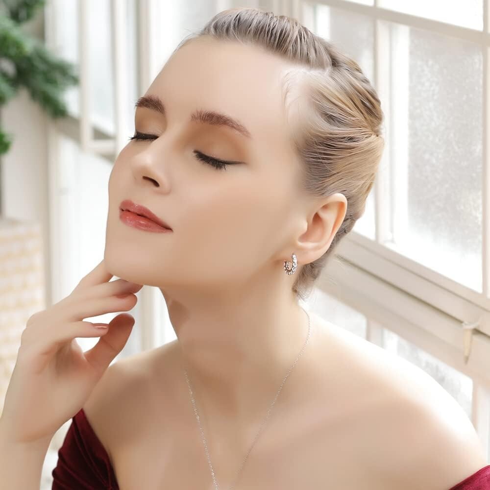 Classic Sterling Silver 16mm AAA CZ Small Hoop Earrings for Women - Gift Boxed