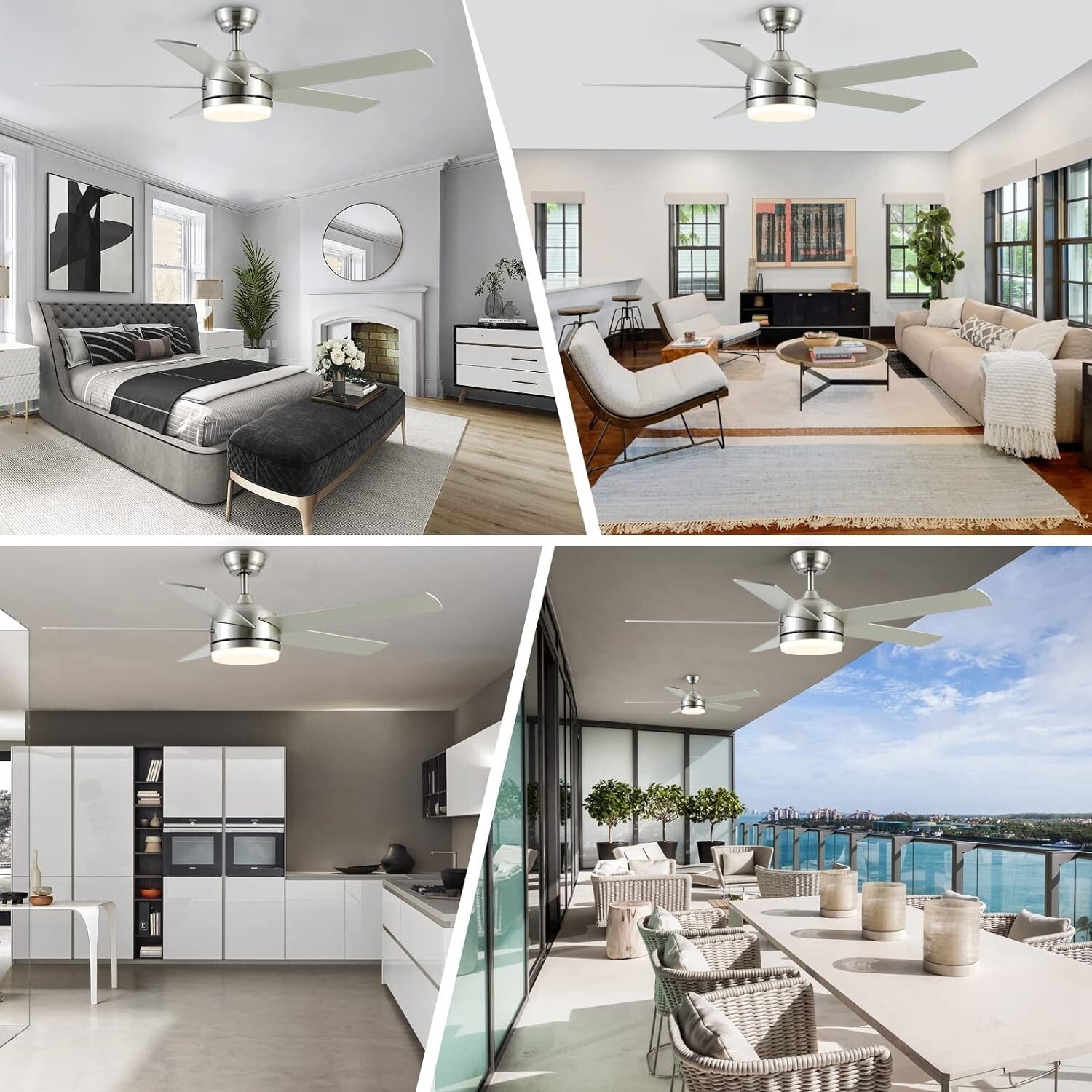 52-Inch Adjustable Ceiling Fan LED Light, 3 Color Temperatures & Remote Control