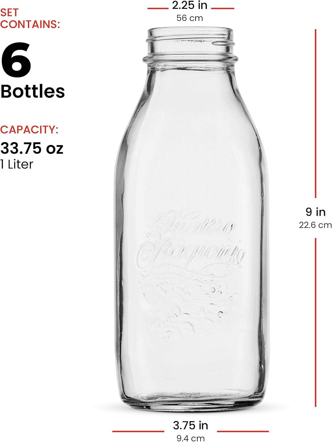 Versatile 6-Pack 1 Liter Glass Bottles with Airtight Lids - Ideal for Beverages