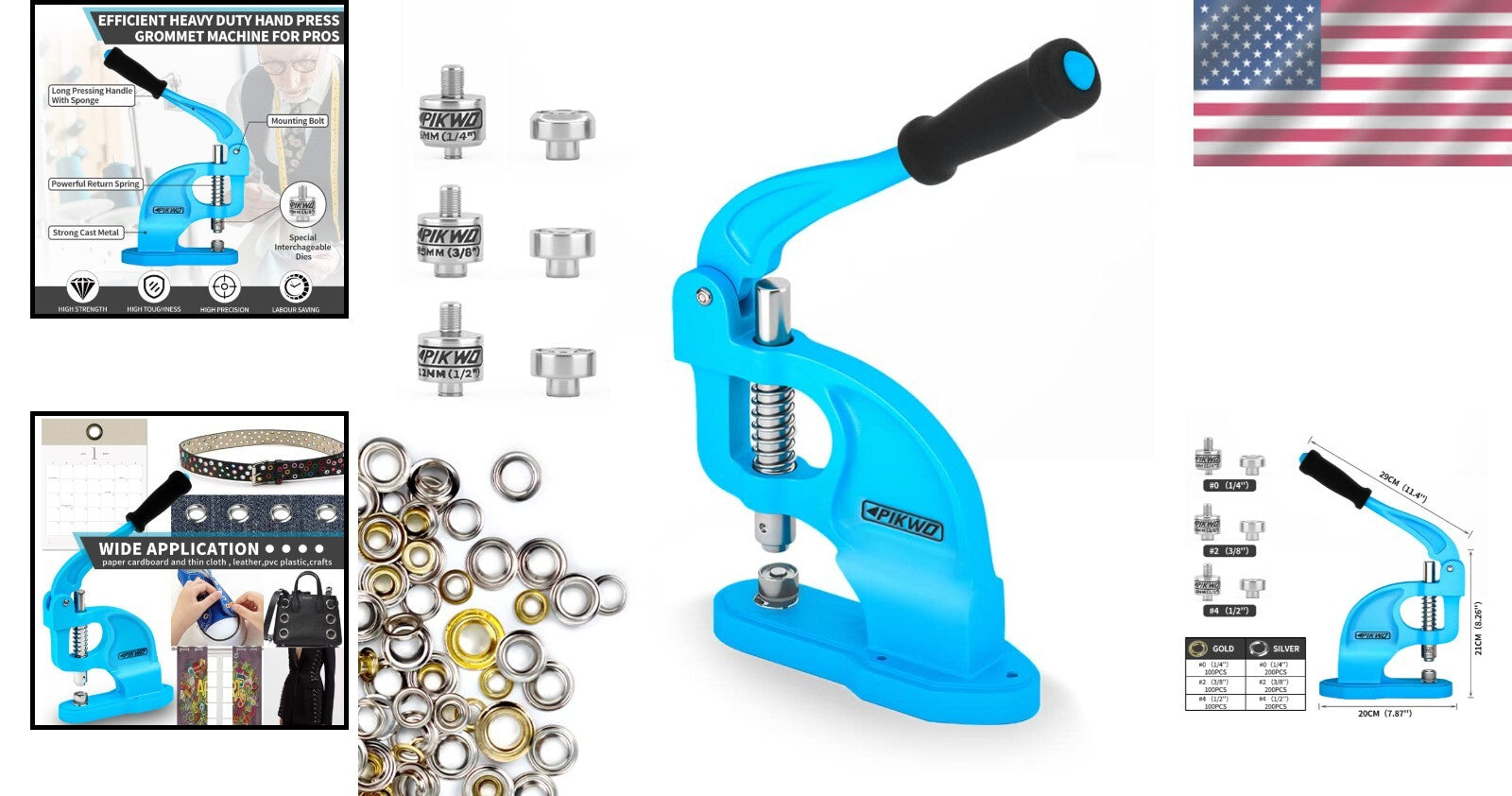Versatile Self-Piercing Grommet Machine with 900 Nickel-Plated Grommets Included