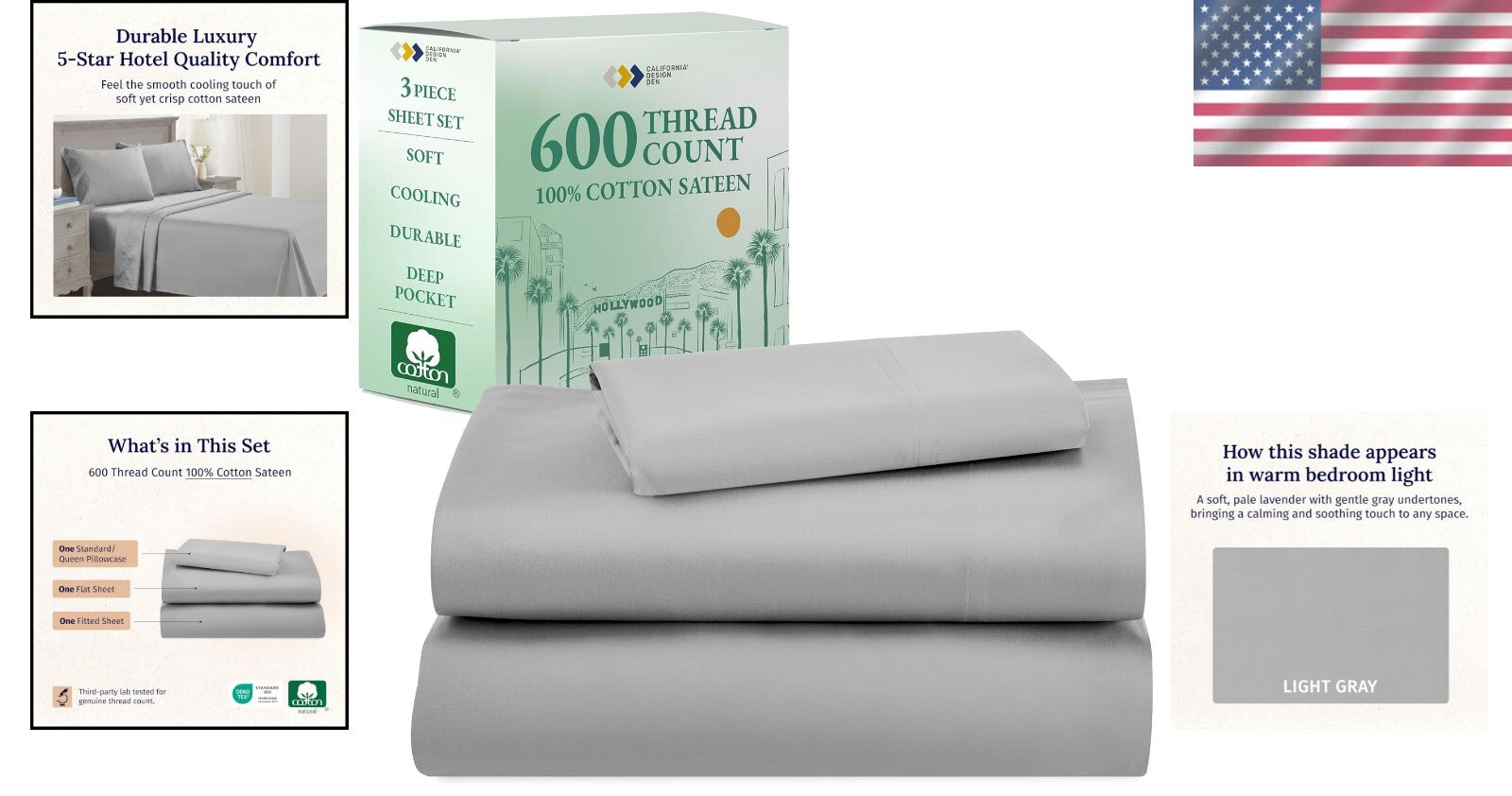Deep Pocket Twin Sheet Set - 100% Cotton Sateen, Luxurious Comfort & Style