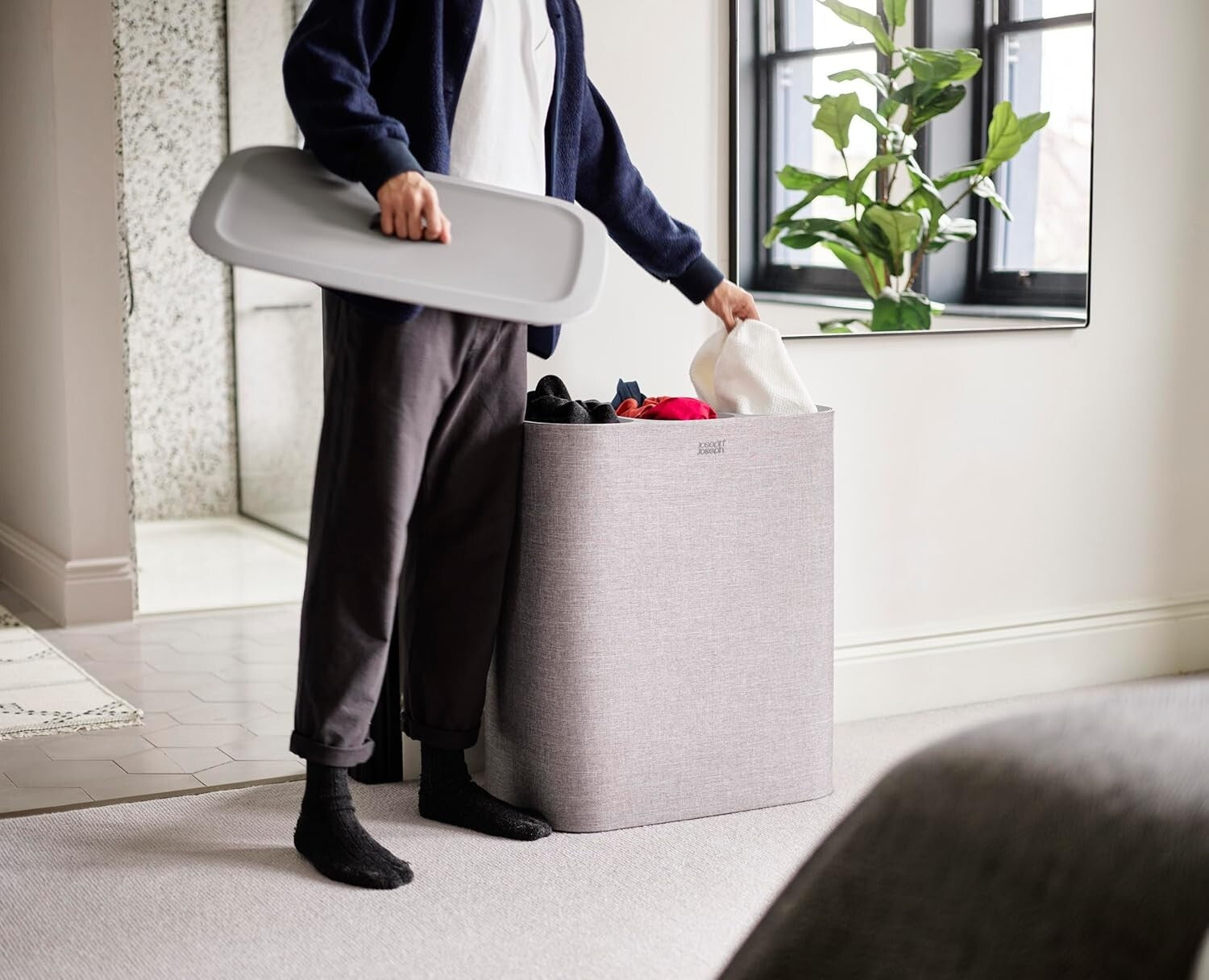 Tota Trio 90L Laundry Hamper - 3 Compartments with Removable Bags in Gray