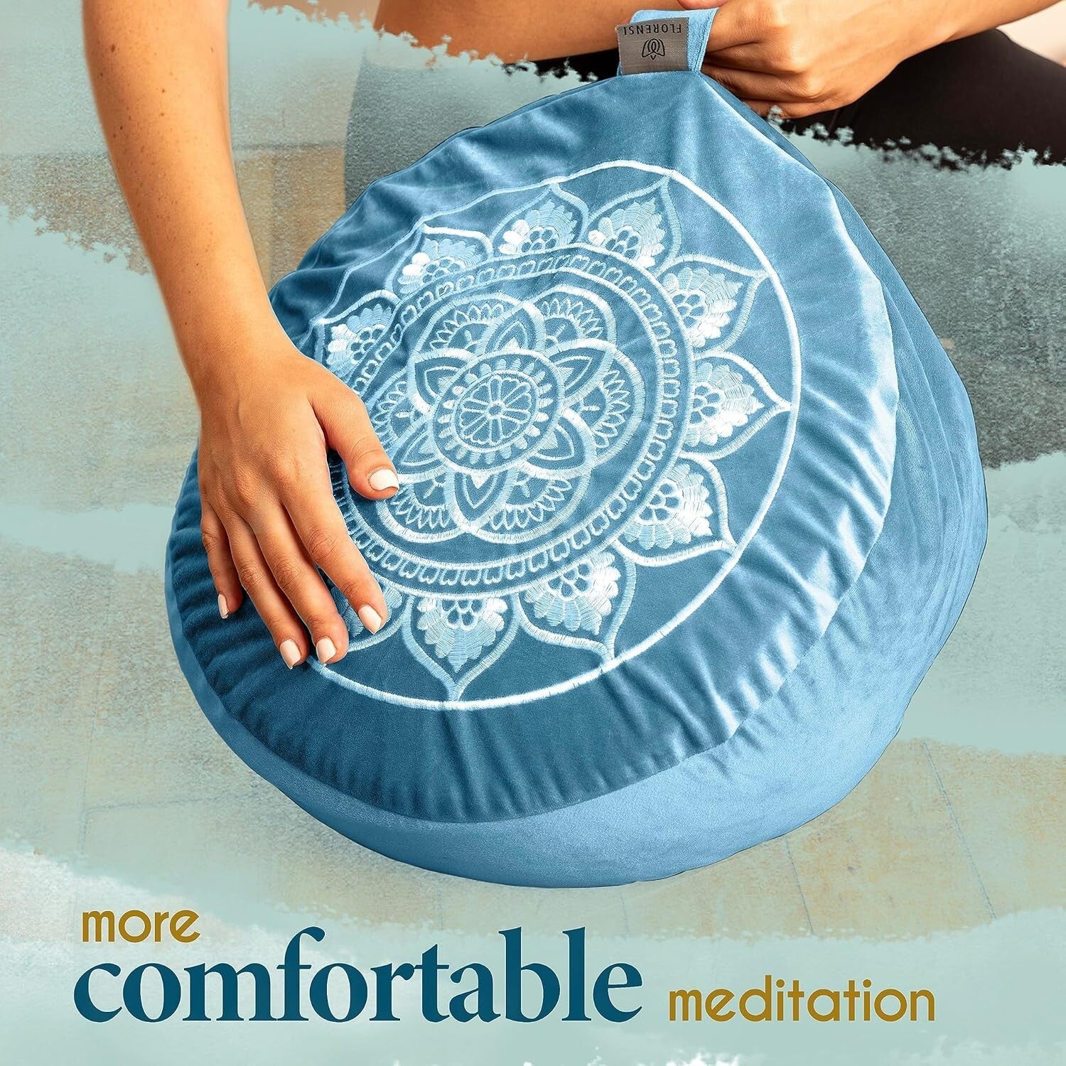 Premium Velvet Yoga Cushion with Posture Support - Beautiful Mandala Design