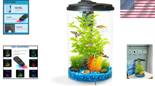 360-Degree View Fish Tank: AquaView 3-Gallon Aquarium with Colorful LED Lights