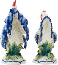Load image into Gallery viewer, Vibrant Sicily Blue Ceramic Rooster &amp; Hen Statues - Elegant Farmhouse Accent