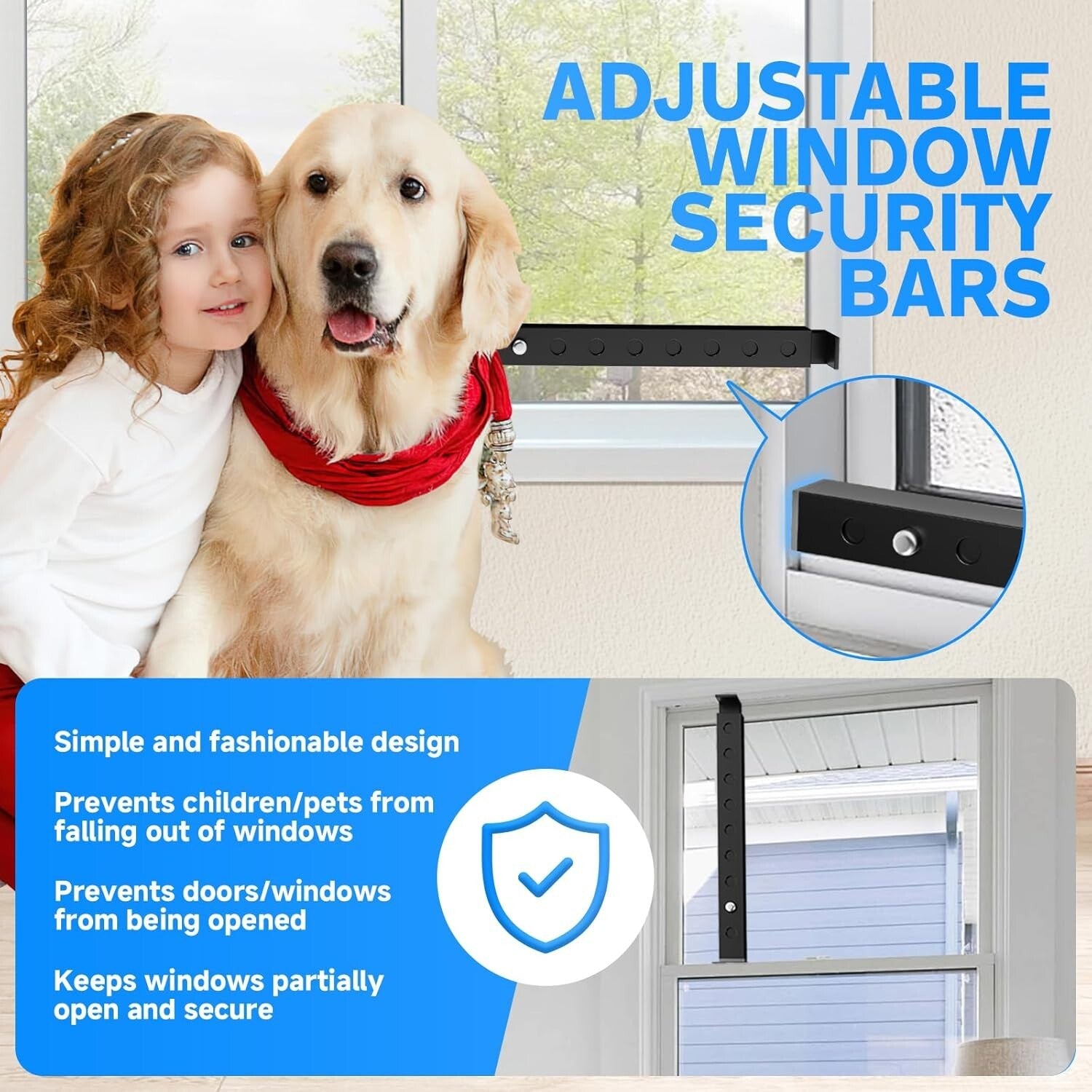 4 Pcs Vertical Window Security Bars - Adjustable Lengths for Enhanced Safety