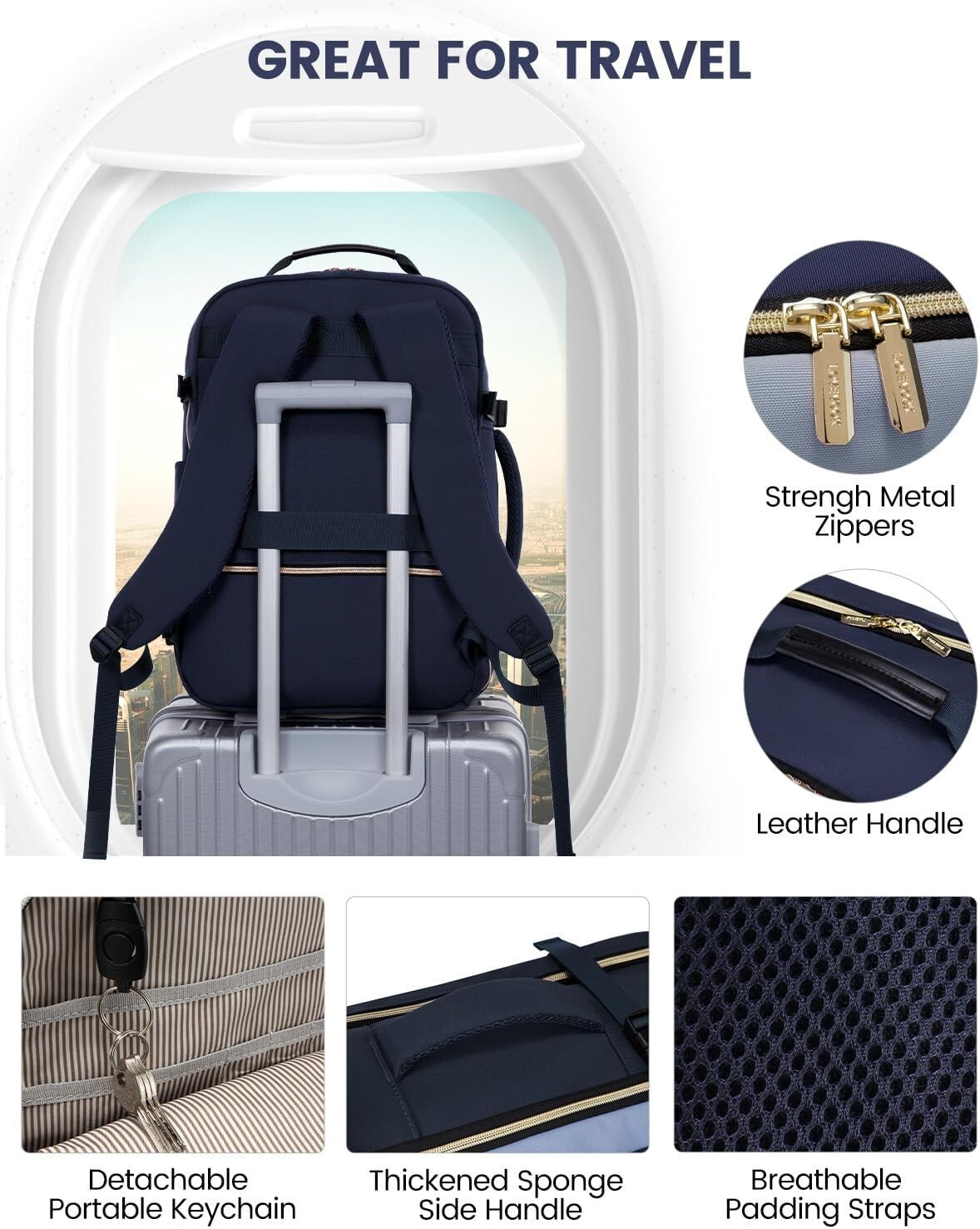 Comfortable 40L Unisex Travel Bag with Padded Laptop Compartment & Luggage Strap