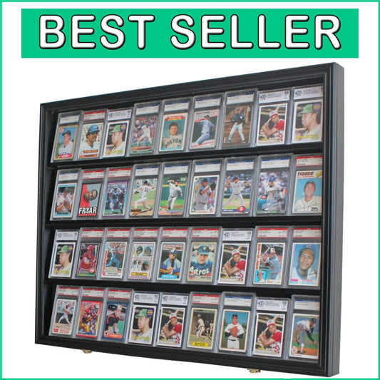 Vertical Display Case for Sports Trading Cards - Holds 36 Graded in Black Finish