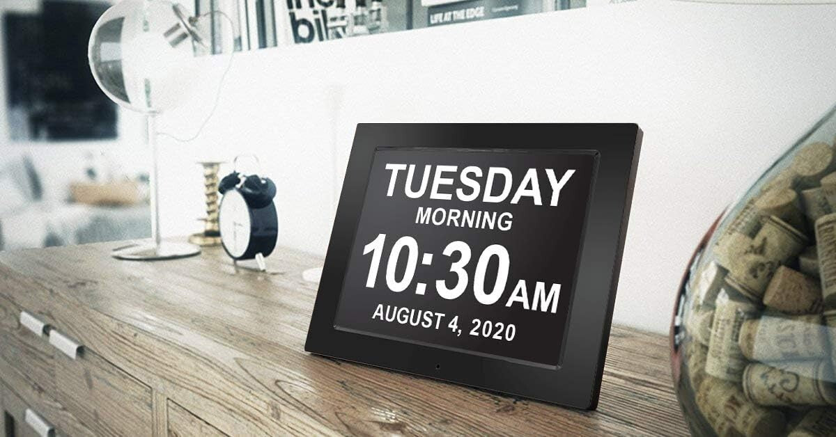 Dementia Clock 2025: 12-Inch Large Digital Display with Custom Alarms in Black