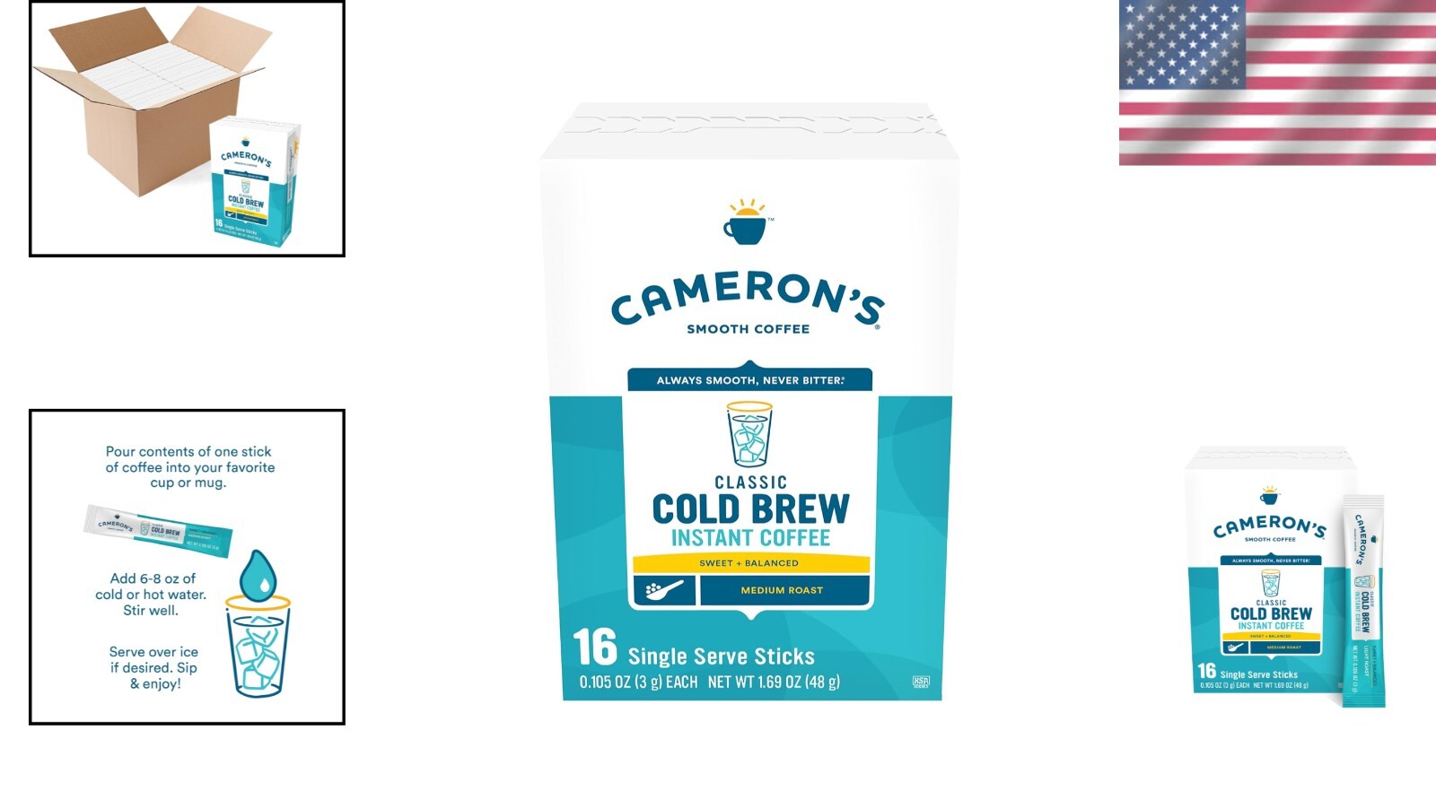 Cameron's 128 Count Instant Cold Brew Sticks - Sweet Balanced Coffee Experience
